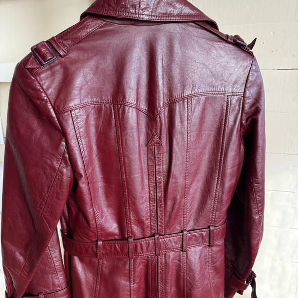 Vintage Leather Trench Coat Eitenne Aigner Burgundy Long Jacket 10 - Picture 8 of 17